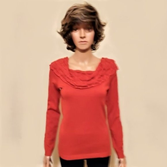 Kim Rogers Orange/Rust On/Off Shoulder Knitted Large Collar Sweater Size S NWT - Picture 3 of 8